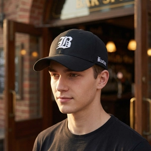 Classic black baseball cap with white Boston 3D embroidery for men and women