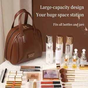 Large Capacity Makeup Bag Waterproof PU Leather Portable Travel Cosmetic Organizer Case Elegant For Women Girls