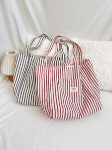 Large French striped canvas tote bag in red and black stripes for shopping and commuting