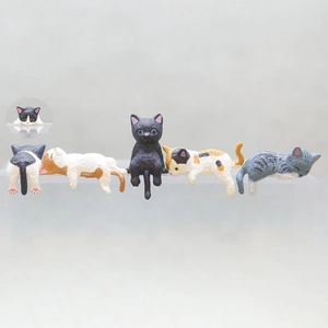 Set of five cute decorative cat figurines in various poses and colors for desk ornament