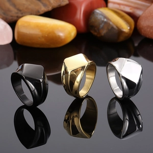 Men Signet Ring Stainless Steel Geometric Square Flat Top Polished Hip Hop Punk Style Minimalist Jewelry