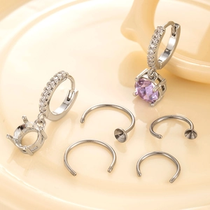Titanium Steel Earring Findings Horseshoe Rings With Zircon Claw Setting For DIY Jewelry Making Handmade Accessories
