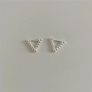 Minimalist 925 sterling silver geometric triangle beaded stud earrings for women