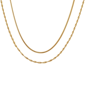 Double Layer Stainless Steel Necklace For Women Gold Plated Herringbone Snake Water Wave Chain Minimalist Fashion Jewelry