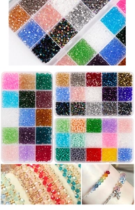 Macro shot of colorful 4mm crystal glass beads set with faceted beads for DIY jewelry making