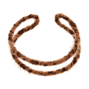 Vintage faux fur leopard print double-ring cuff bracelet with a textured flocking finish