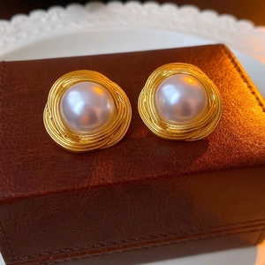 Boucles D'oreilles Puces Style Rétro Vintage Avec Fausse Künstliche Perle Et Tige En Argent Sterling 925 Luxe Français Élégant