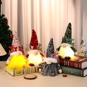 Gnomes de Noël lumineux avec bois de renne et paillettes, lot de 4 figurines décoratives