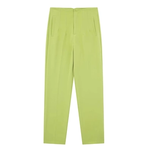 Damenhose mit hoher Taille in Avocadogrün mit eleganten Falten und glattem Stofffinish