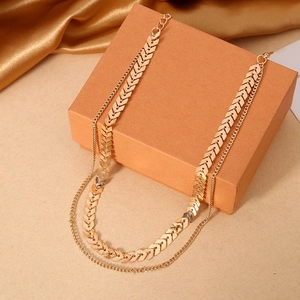 Alloy Necklace With V Shaped Chevron Fishbone Link Chain And Thin Round Link Layer Choker Clavicle Minimalist Fashion