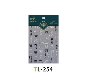 Detail of silk ribbon nail stickers with iridescent bows and starry motifs TL-254