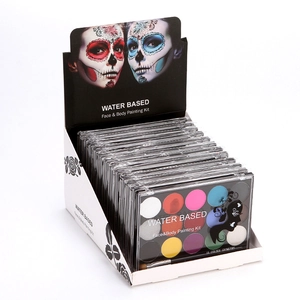 Detail of water based 15-color face and body painting kit with geometry palette