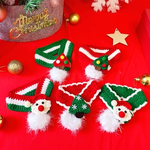 Christmas Pet Scarf Hand Knitted Crochet Collar Cute Santa Christmas Tree Pattern Decorative Neckband For Cats Small Dogs