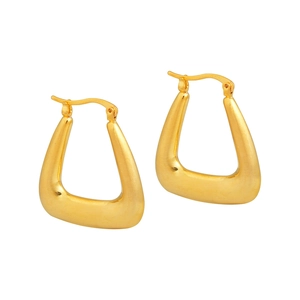 Minimalist gold geometric trapezoid hoop earrings with a brushed metal finish for women