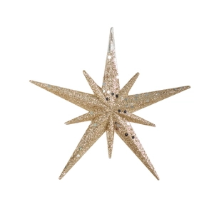 Sparkling champagne gold sunburst ornament with glitter finish for Christmas tree decor