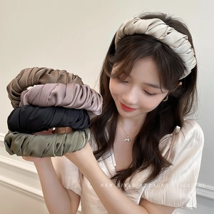 Puffy pleated silk hairband set in five colors for elegant volume hair styling