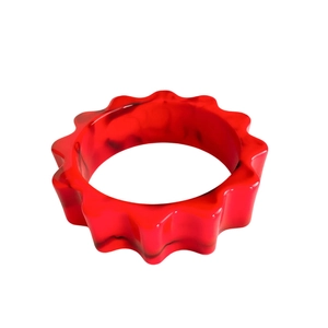 Bracelet jonc ondulé en acrylique marbré rouge pour femme avec motifs en résine