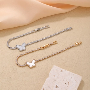 Butterfly Mother Of Artificial Pearl Tennis Bracelet Copper Zircon Micro Pave Elegant Jewelry For Women