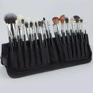 Professional Makeup Brush Collection Wood Handle Synthetic Fiber Bristles Aluminum Tube With PU Leather Bag For Face Eye