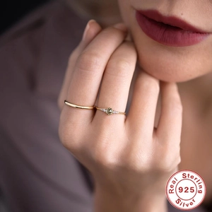 S925 sterling silver square green opal ring and gold band set worn on model's hand