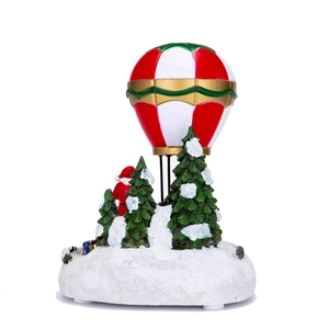 LED Christmas musical snow house ornament featuring Santa and hot air balloon