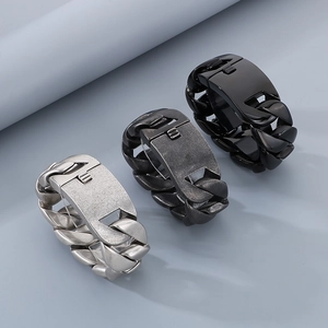Bracciali a catena cubana pesante 31mm in argento opaco, grigio antico e finitura nera lucida