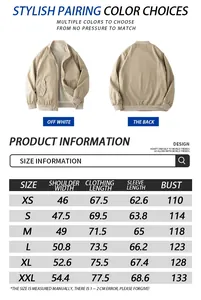 Größentabelle für Herren Freizeitjacke mit Baseballkragen in gebrochenem Weiß
