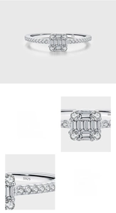 Macro view of S925 sterling silver ring featuring pave-set square cubic zirconia details