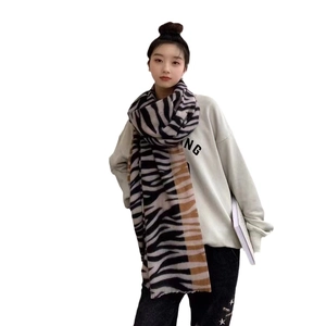 Zebra print thick long scarf in black, white, and brown animal pattern pashmina style