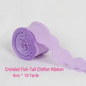 Purple pleated fish-tail organza ribbon 4cm wide for DIY gift bouquet wrapping