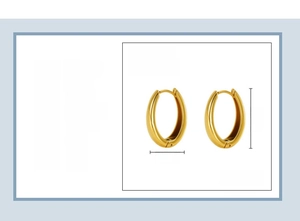 Tableau des tailles détaillé des boucles d'oreilles ovales dorées en acier inox, 17x23mm