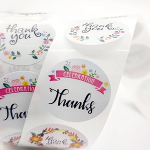 Floral Thank You adhesive sticker roll for gift packaging and bakery sealing decoration