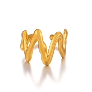 18K gold plated stainless steel wavy lava open ring with matte brushed finish for women