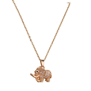 Close-up of elephant pendant necklace in rose gold with sparkling micro-pave zircons