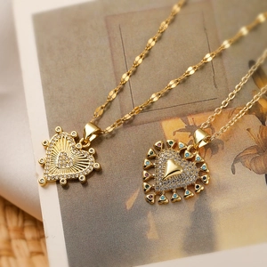 Heart Pendant Necklace Copper Gold Plated With Zircon Multi Color Stones Ins Minimalist Jewelry For Women