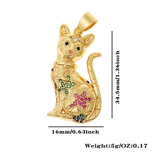 Detail showing dimensions of gold bear charm with colorful cubic zirconia inlay