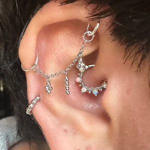 S925 sterling silver chain earrings featuring a moon crescent and colorful gemstones