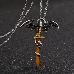 Luminous Pterodactyl Winding Sword Pendant Necklace Alloy Punk Rock Gothic Style Men Jewelry Gift