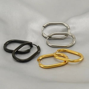 Boucles D'oreilles Créoles Ovales En Acier Inoxydable Bijoux De Mode Géométriques Pour Femmes Plaqué Or 18 Carats