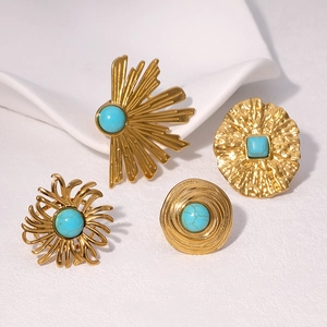 Ensemble de bagues bohèmes en acier inoxydable plaqué or 18k avec pierres turquoise