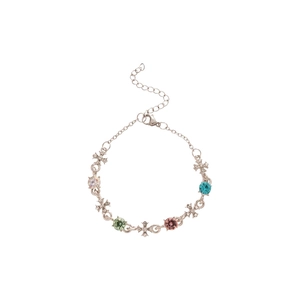 Sparkling crystal cross bracelet in silver with colorful round stones and adjustable chain
