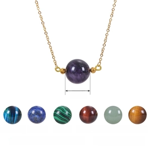16mm amethyst crystal round bead pendant necklace with gold chain and stone variety