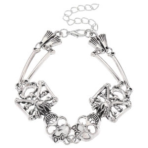 Bracciale gotico argento con mano scheletrica e chiusura a moschettone regolabile