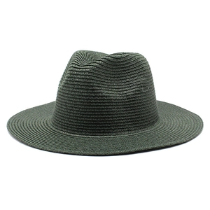Classic dark green straw panama hat with a stylish woven texture for outdoor sun protection