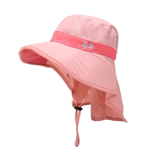 Pink kids sun hat with neck flap and breathable mesh panels for outdoor UV protection