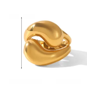Macro view of 18k gold plated chunky irregular ring showing dimensions and weight