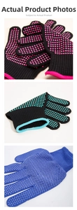 Close-up of heat resistant hair styling gloves with non-slip silicone bumps in three colors