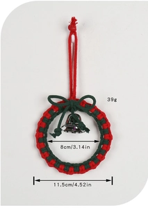 Macro view of Christmas woven bell pendant with dimensions 11.5cm diameter and 39g weight