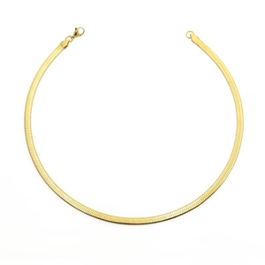 Polished 18k gold plated stainless steel herringbone snake chain necklace with lobster clasp