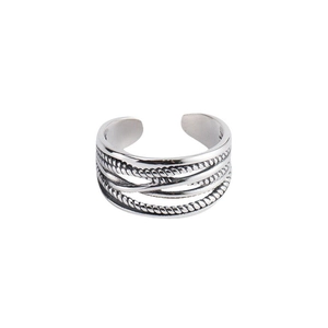 Retro multi-layer silver plated open ring with twisted rope design for women